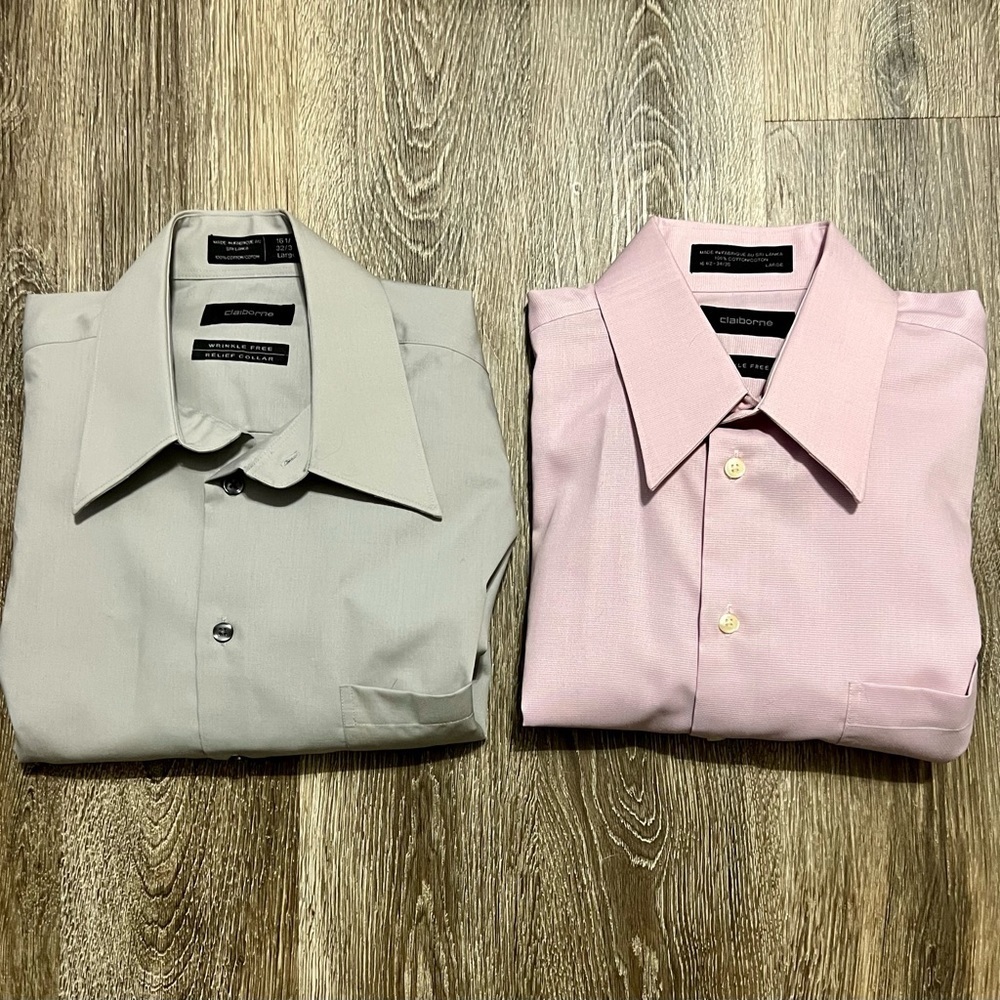 Set of‎ 2 Claiborne Mens button down L/S shirt sz: 16.5; 32/33; Large